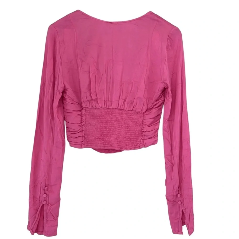 🔆 Free People Pink Ruched Crop Blouse - Size Small NWOT